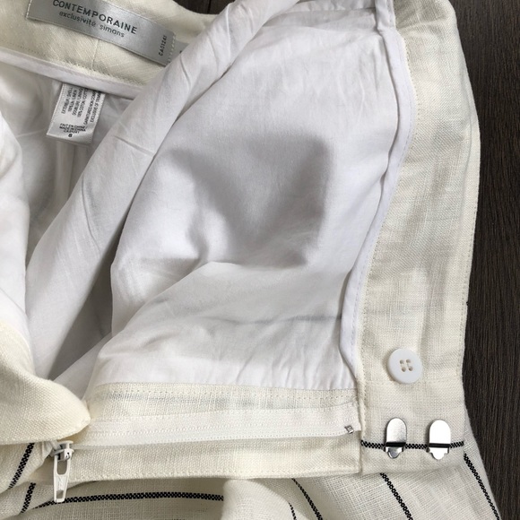 Cream 100% Linen Wide leg pant with black stripe - Picture 7 of 10